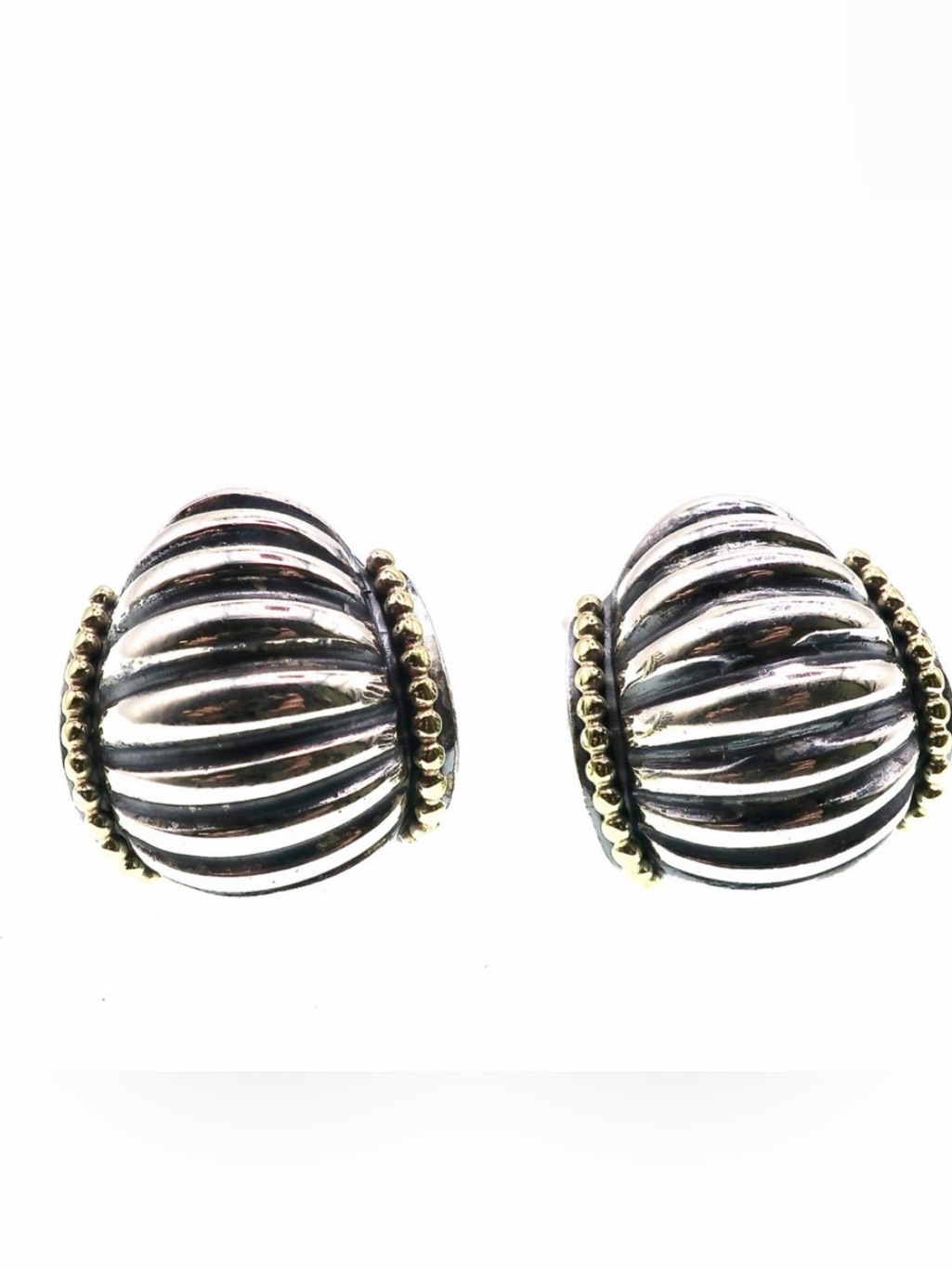 Lagos Caviar Sterling Silver  18k Yellow Gold Omega Back Fluted Stud Earrings